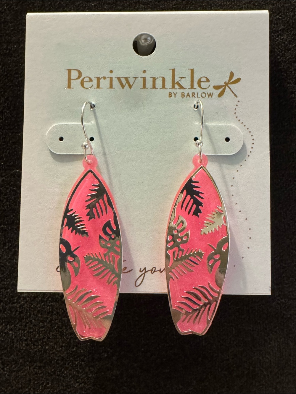 0445-Periwinkle by Barlow Pink Floral Leaf Drop Earrings